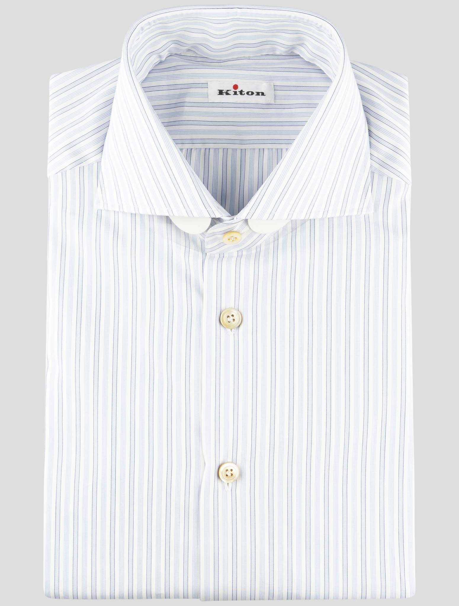 Kiton White Blue Cotton Shirt