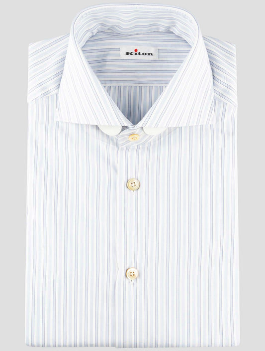 Kiton White Blue Cotton Shirt