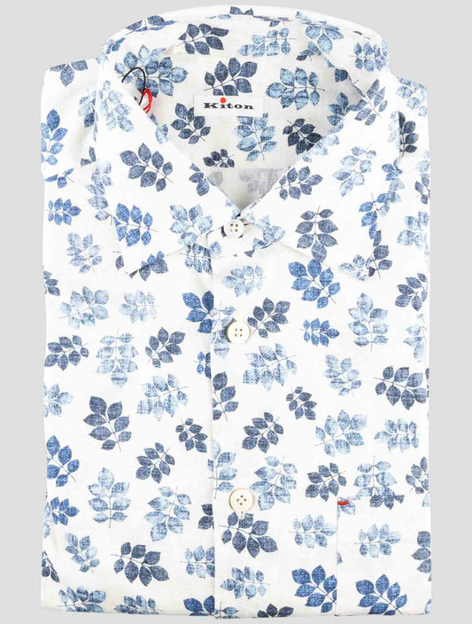 Kiton White Blue Cotton Shirt