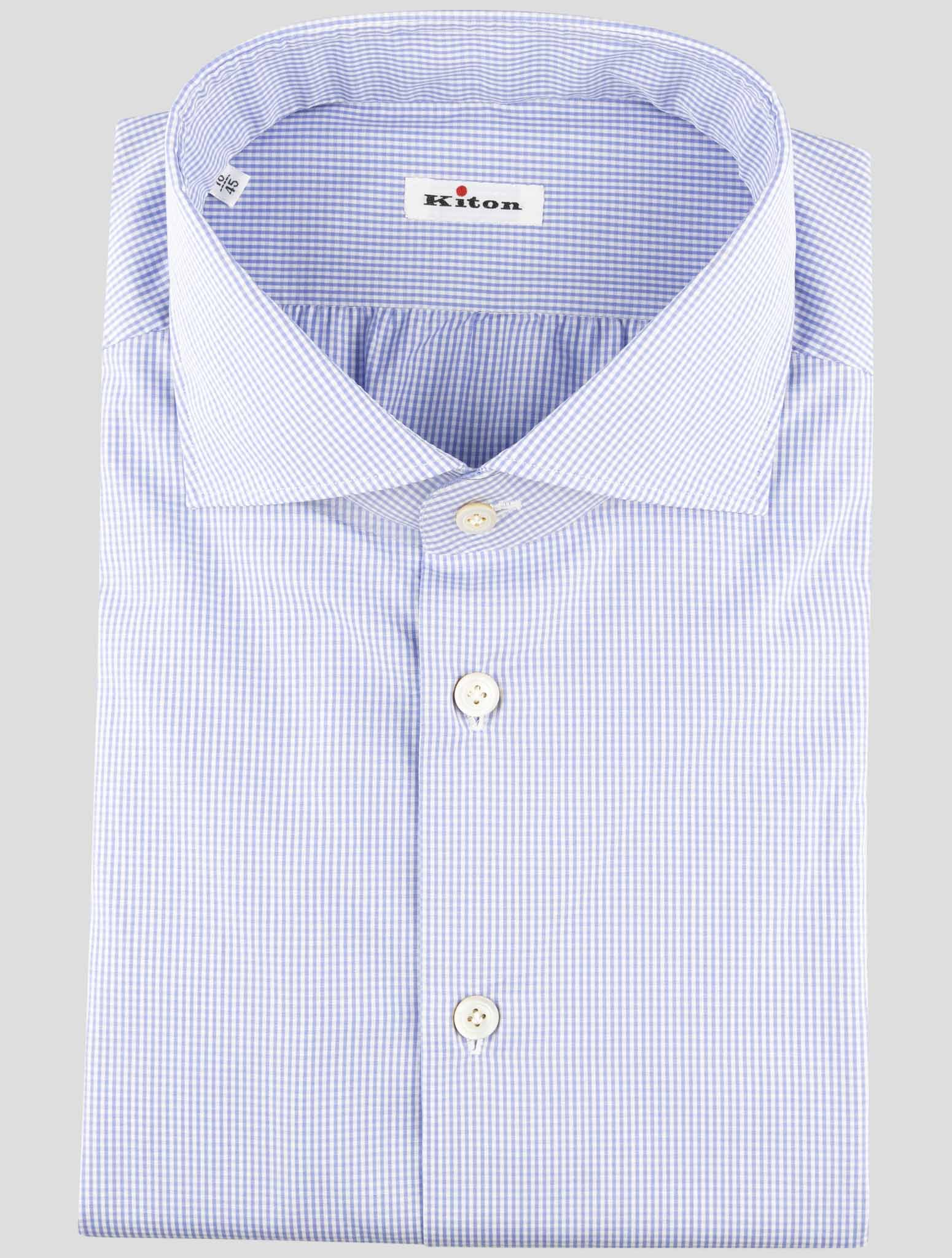 Kiton Blue White Cotton Shirt Detail