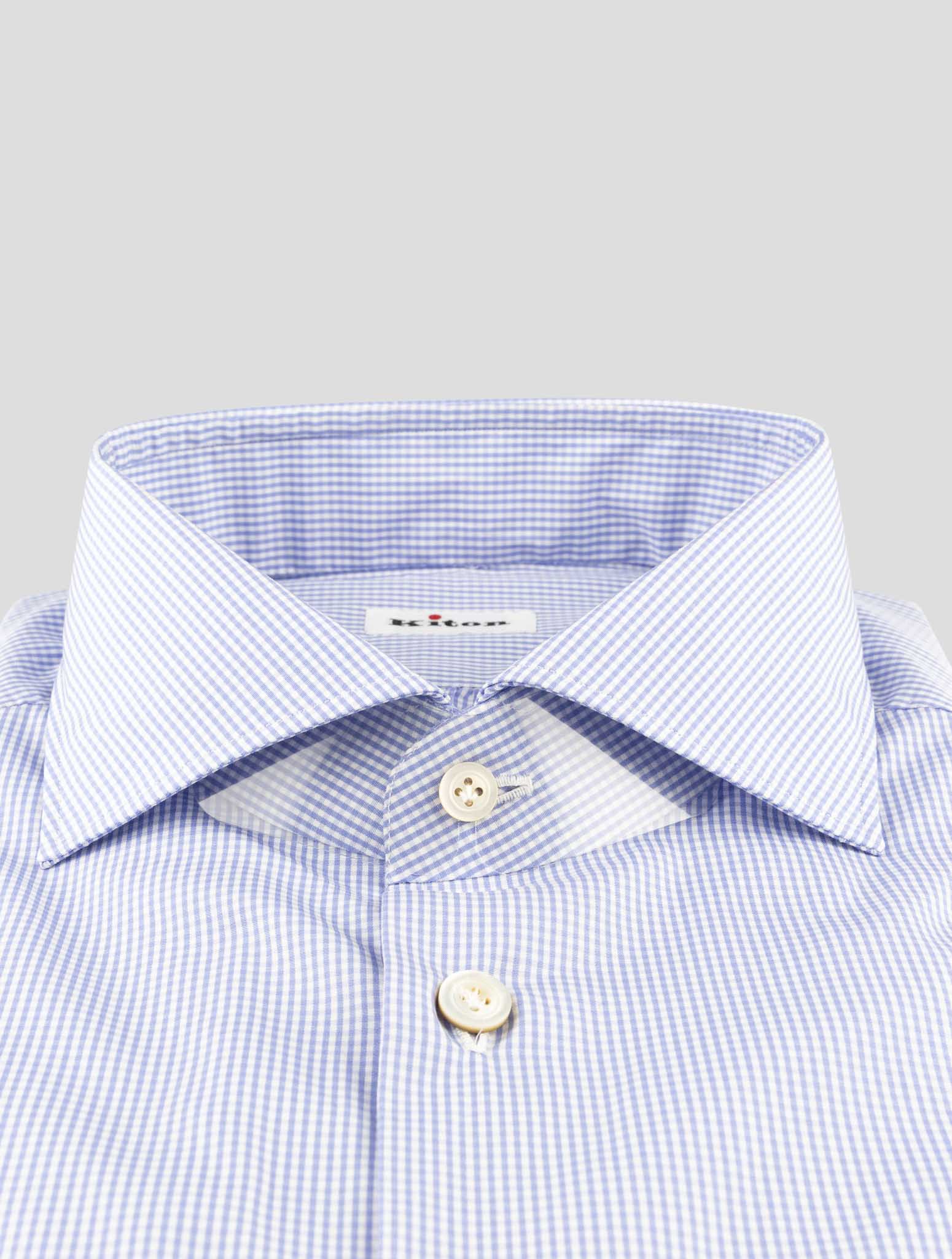 Kiton Blue White Cotton Shirt