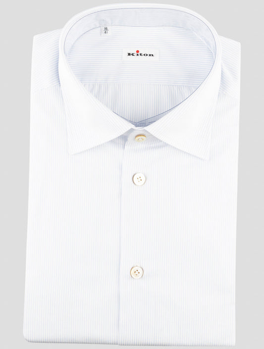 Kiton Blue White Cotton Shirt