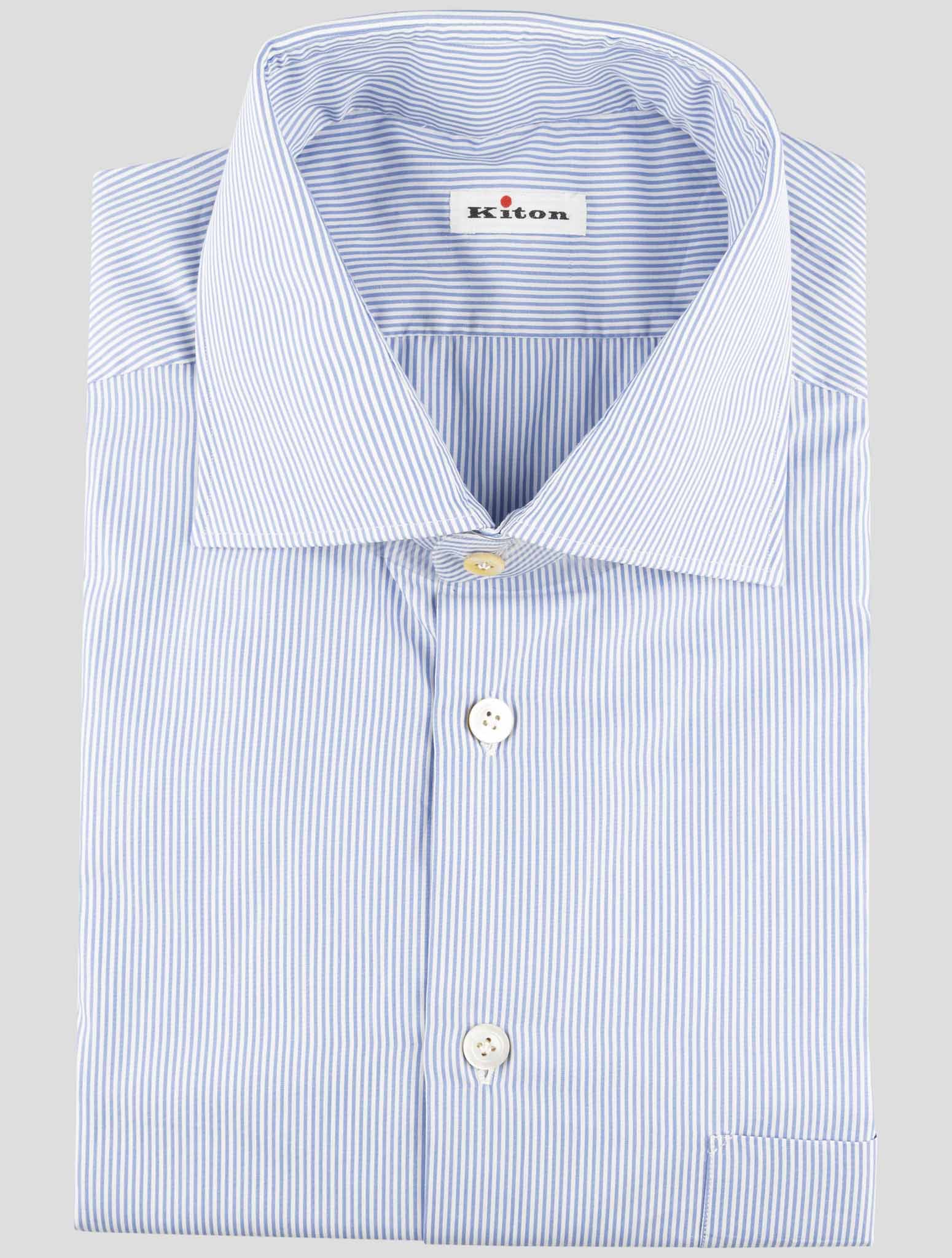 Kiton Blue White Cotton Shirt