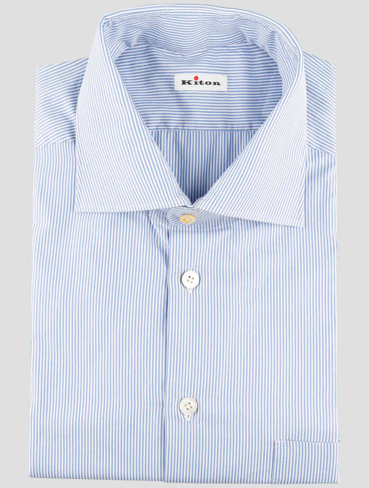Kiton Blue White Cotton Shirt
