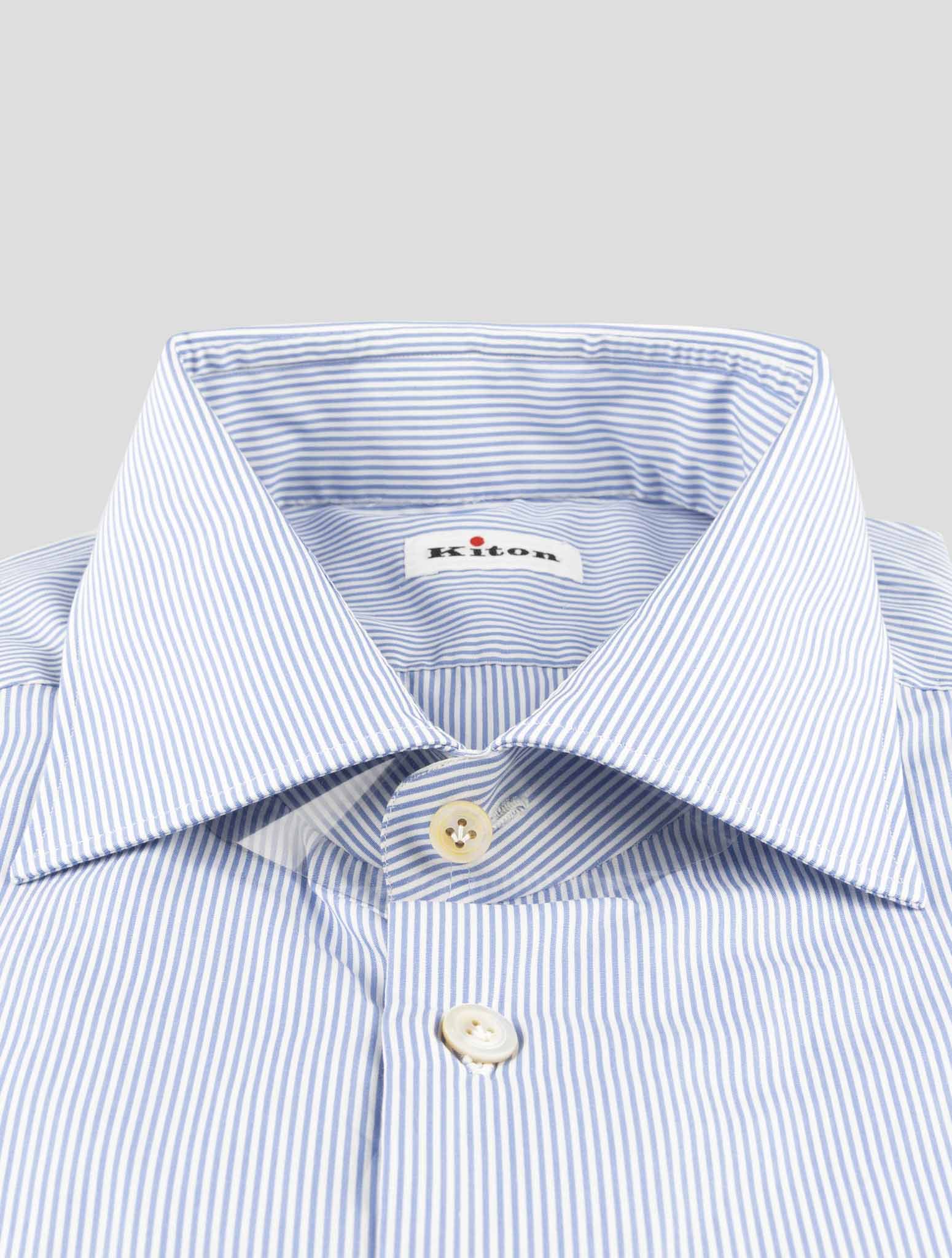 Kiton Blue White Cotton Shirt