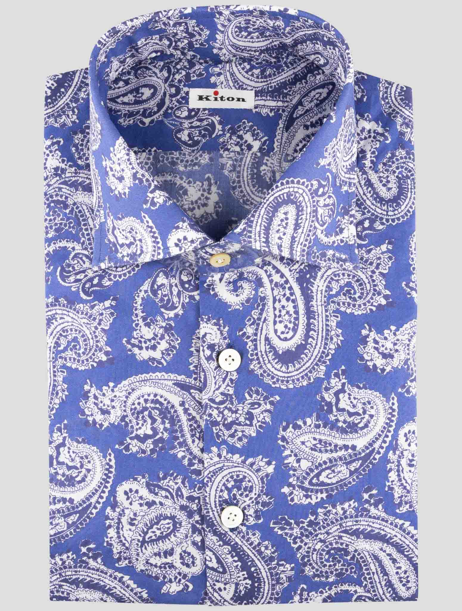 Kiton Blue White Cotton Shirt