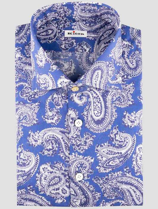 Kiton Blue White Cotton Shirt