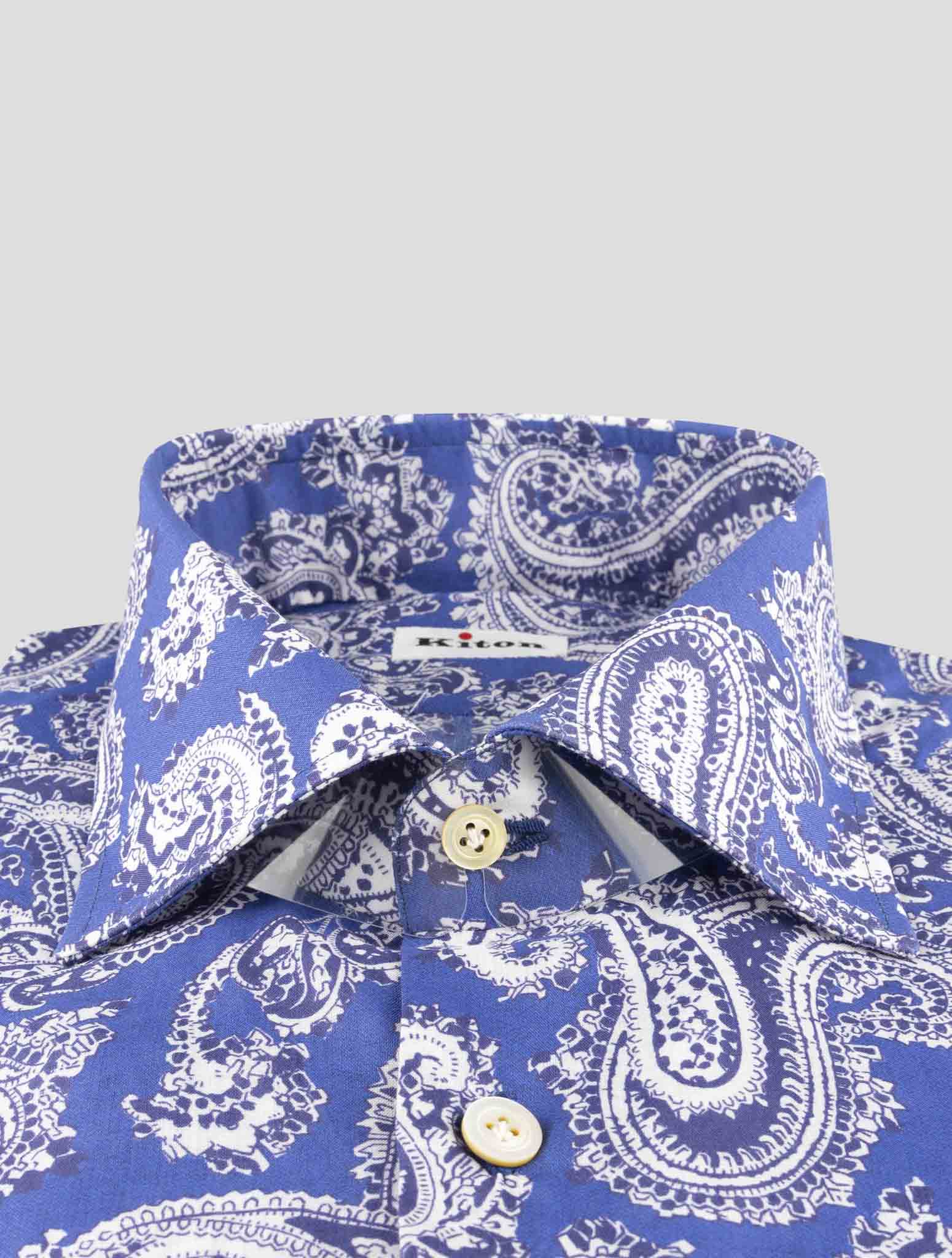 Kiton Blue White Cotton Shirt