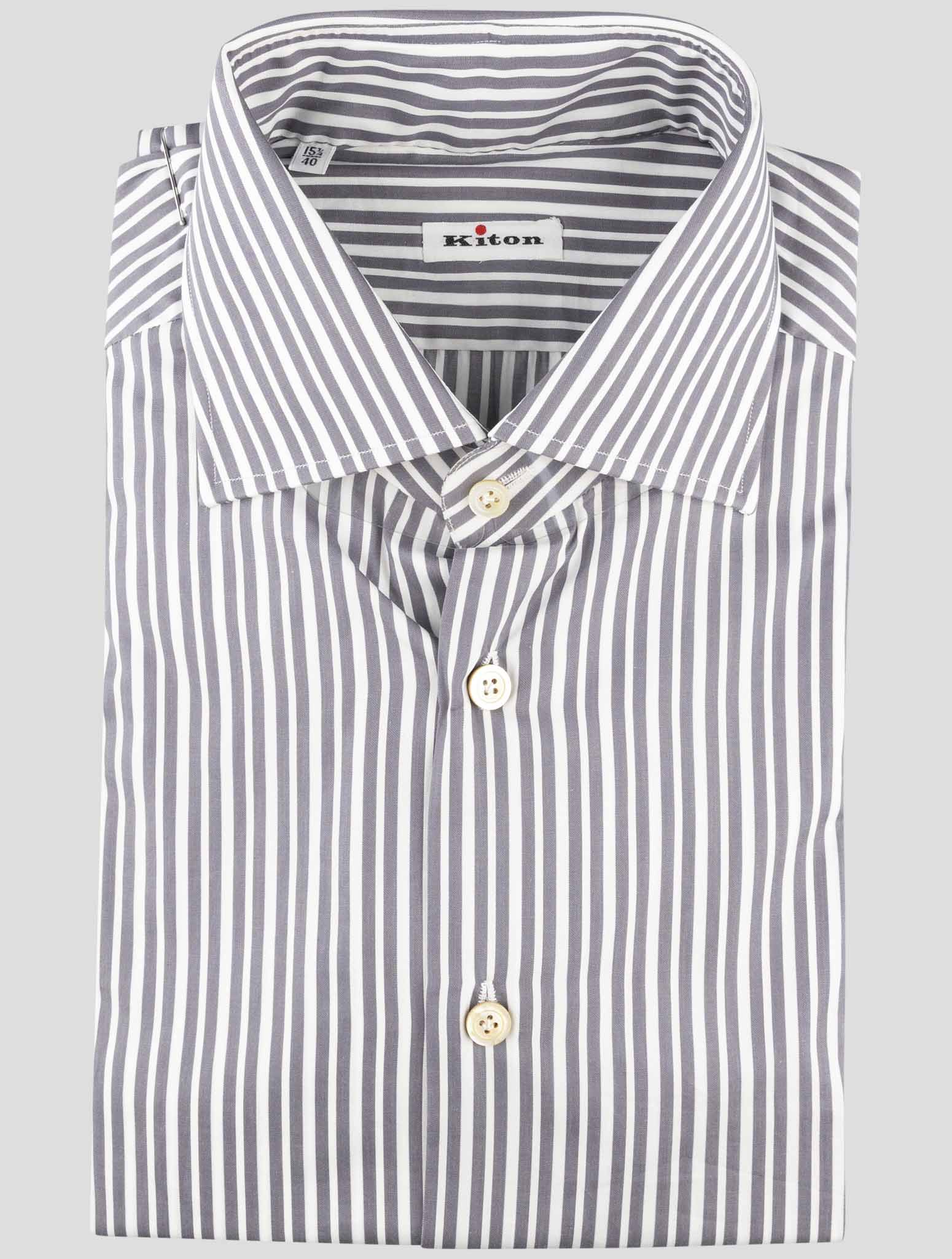 Kiton Blue White Cotton Shirt