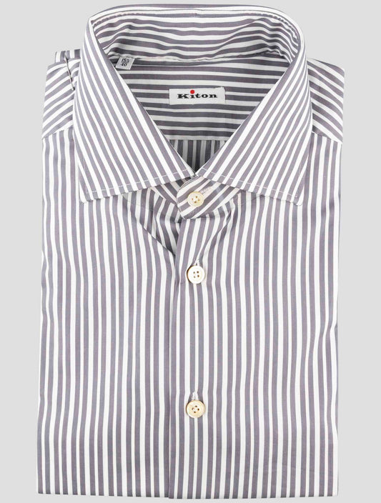 Kiton Blue White Cotton Shirt