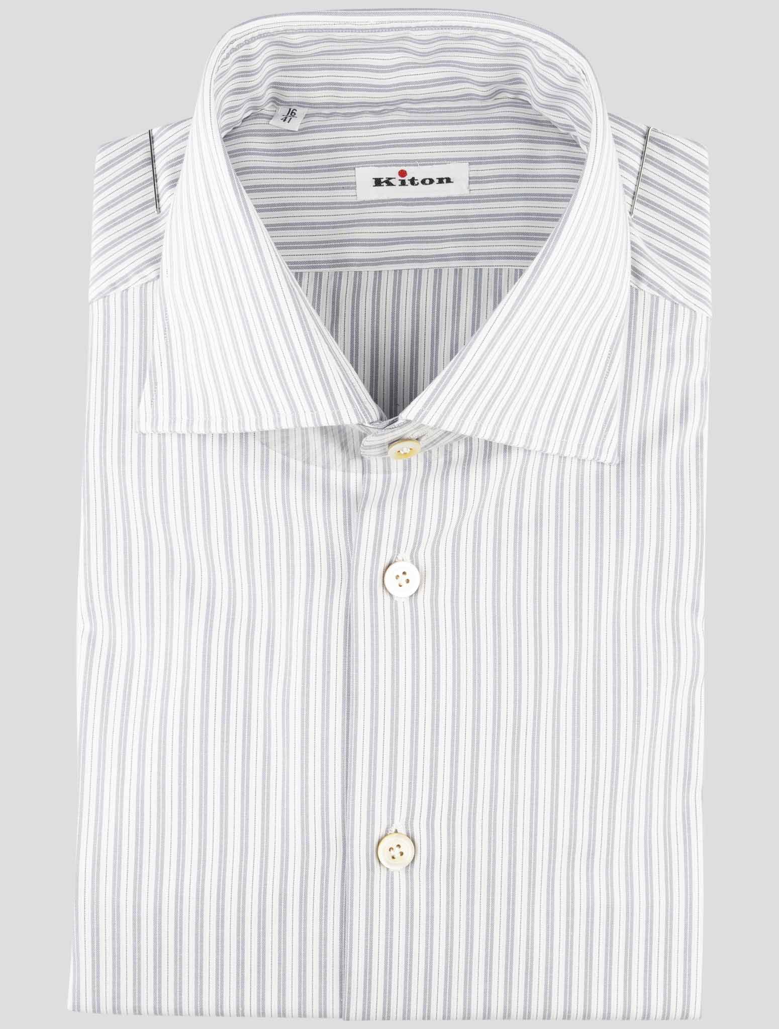 Kiton Gray White Cotton Shirt