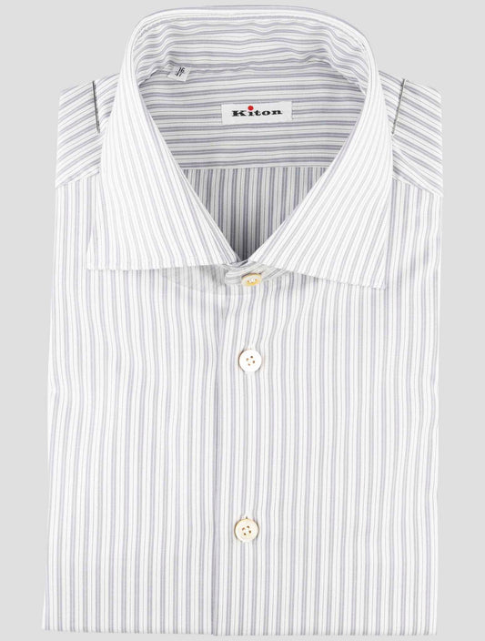 Kiton Gray White Cotton Shirt