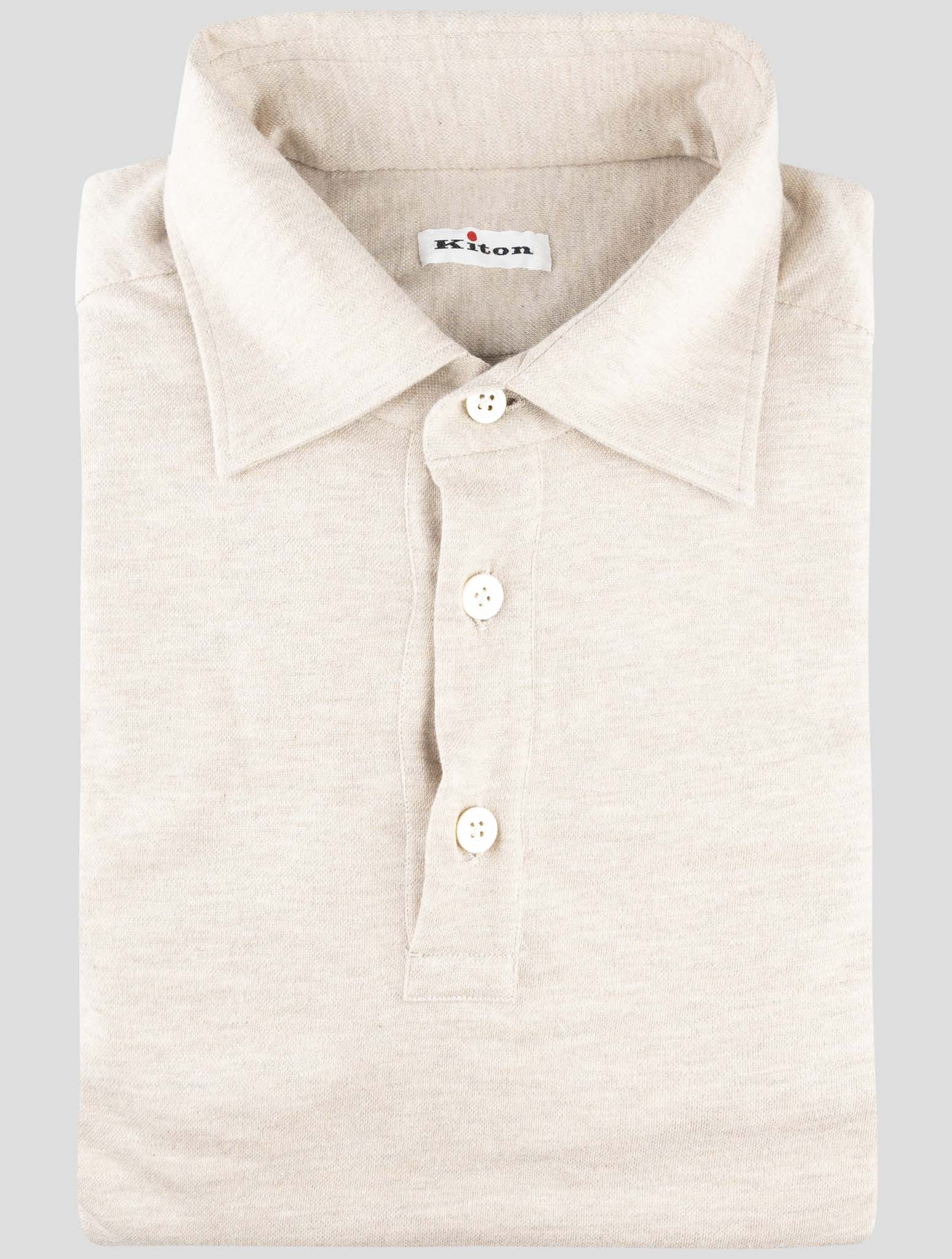 Kiton Beige Cotton Cashmere Sweater Polo