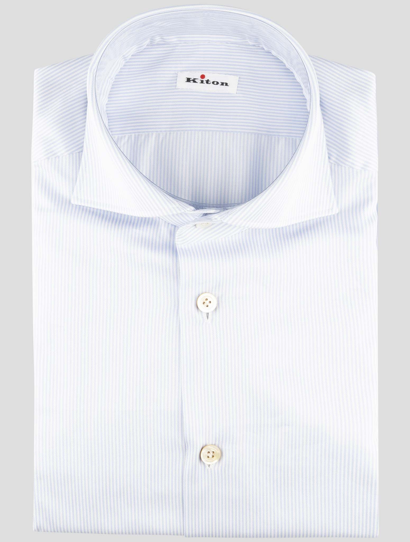 Kiton Blue White Cotton Shirt