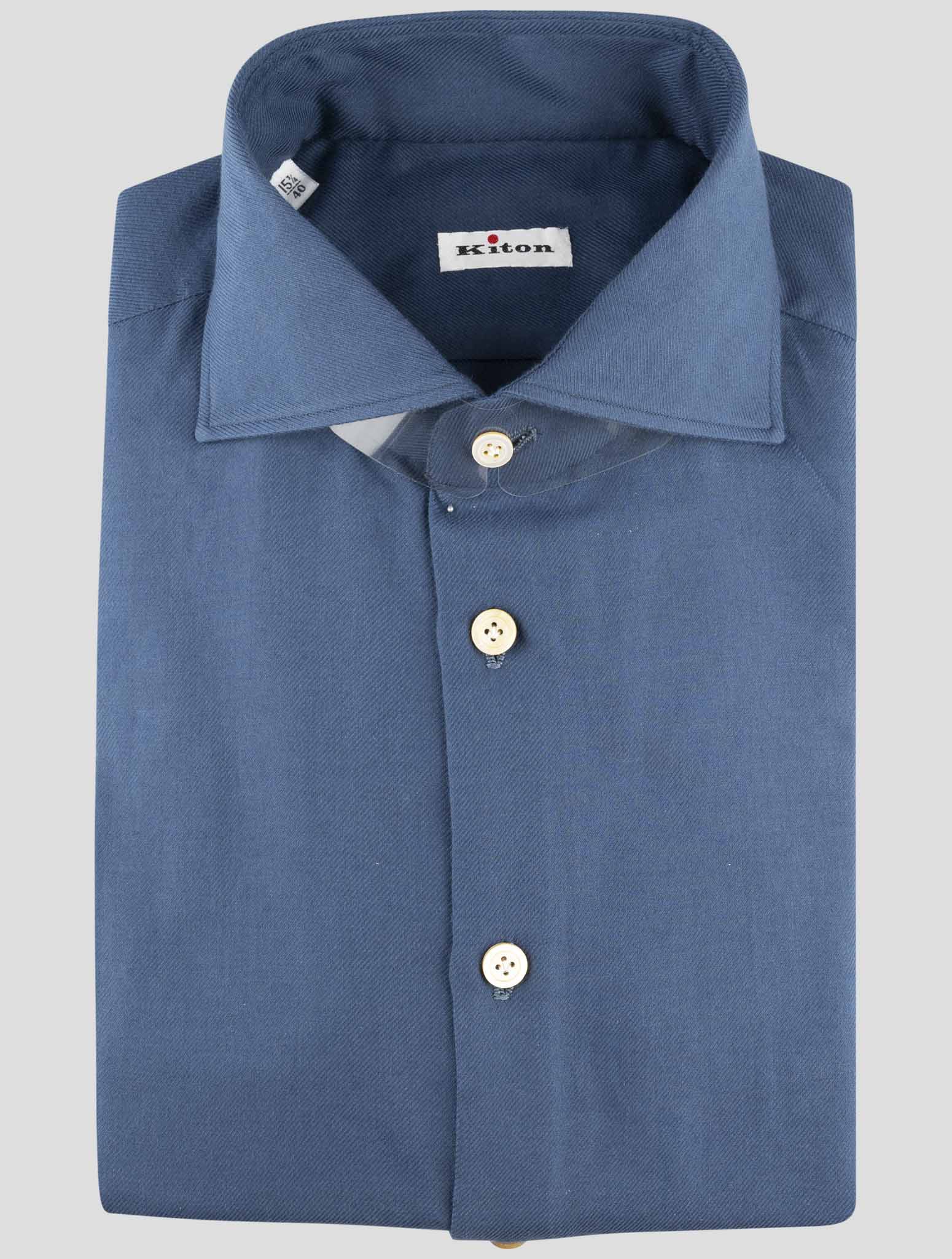 Kiton Blue Cotton Cashmere Shirt
