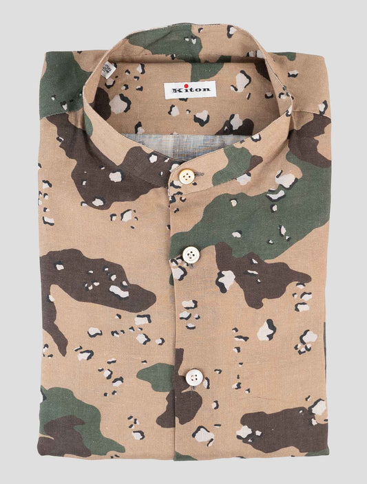 Kiton Green Linen Korean Shirt