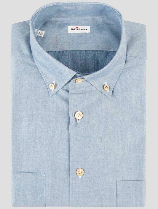 Kiton Blue Cotton Linen Shirt