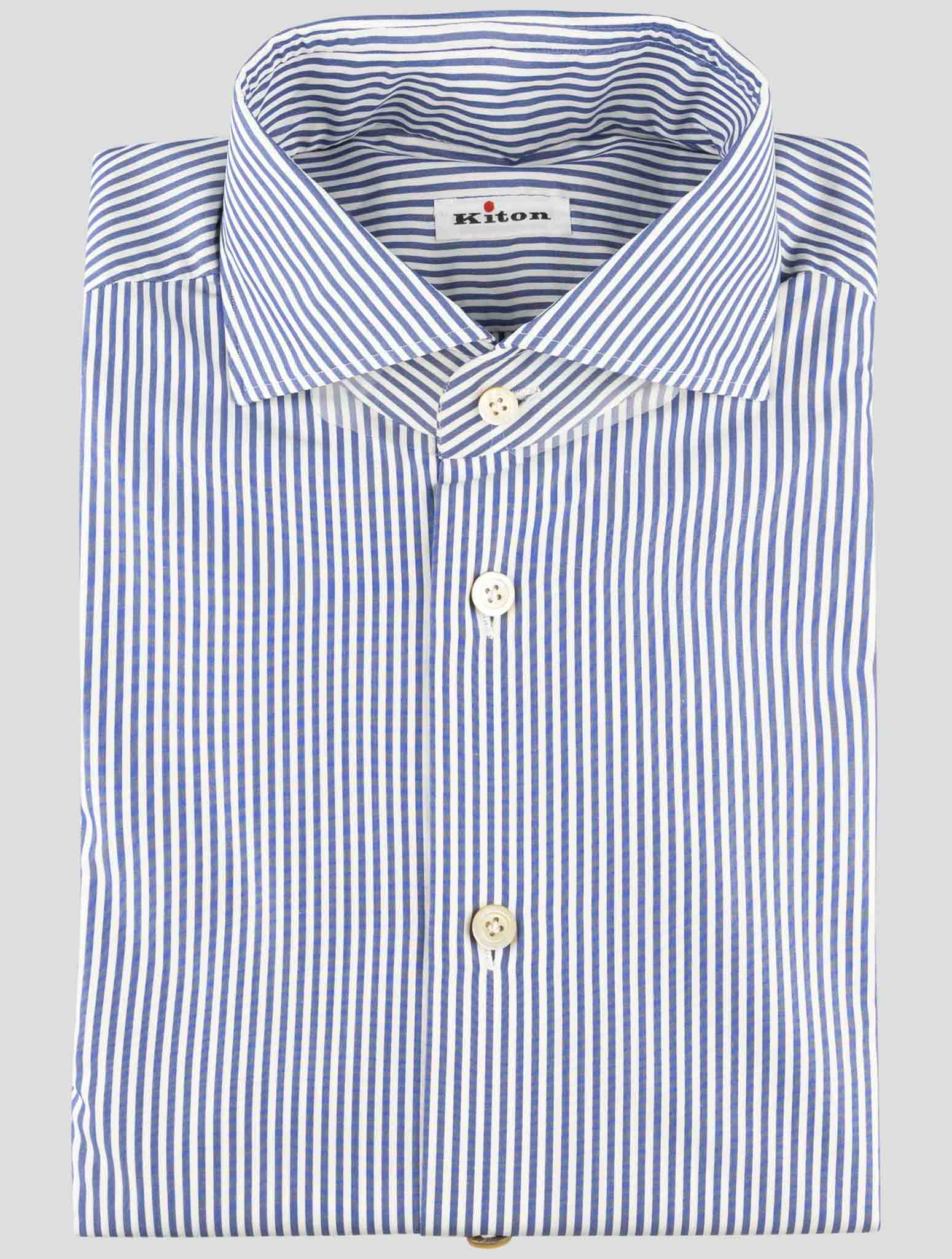 Kiton Blue White Cotton Shirt