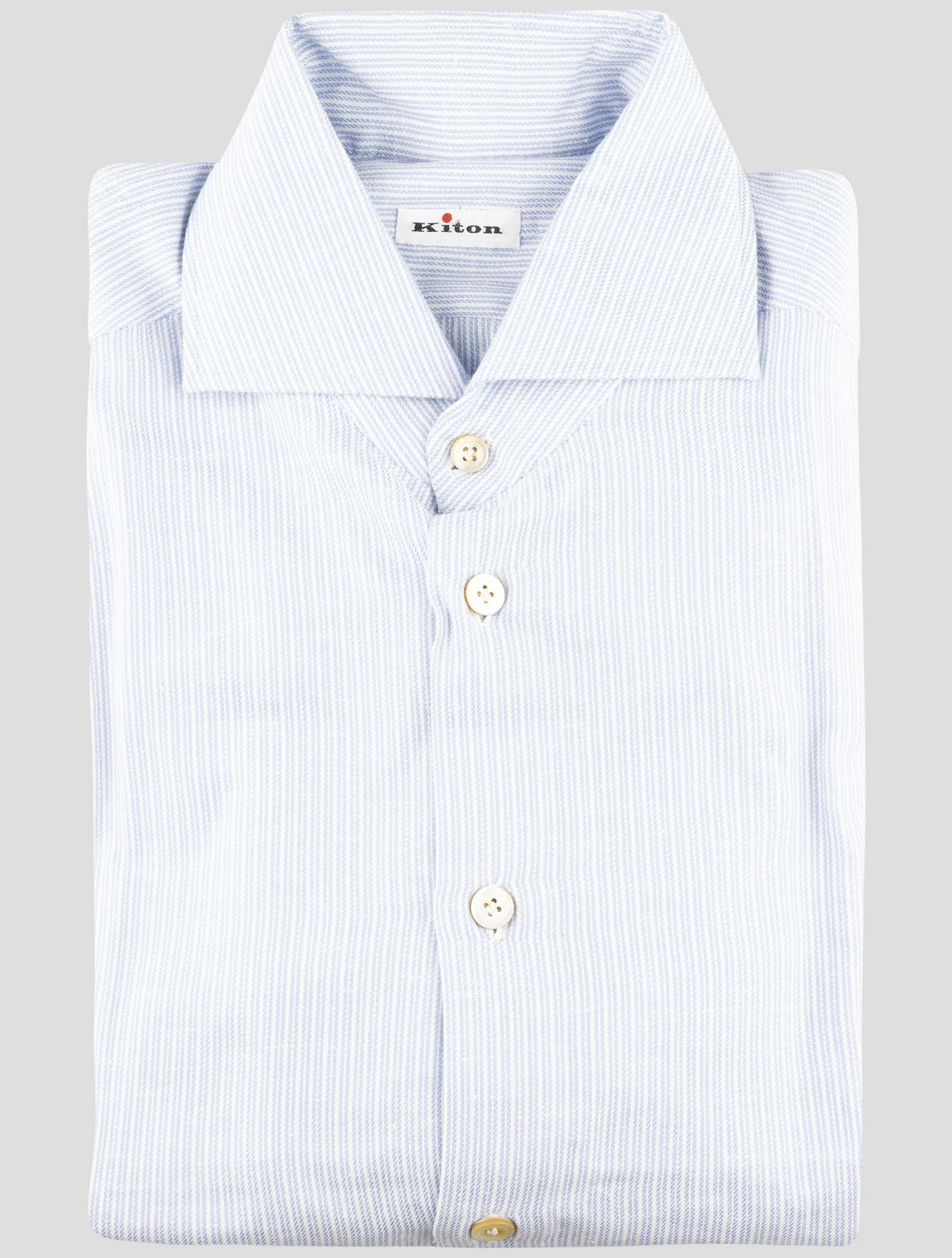 Kiton Blue White Cotton Shirt