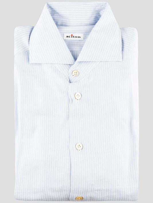 Kiton Blue White Cotton Shirt