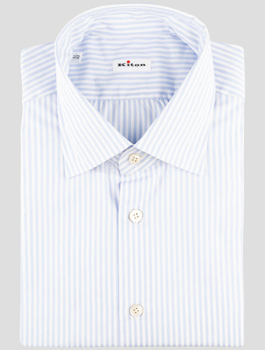 Kiton Blue White Cotton Shirt