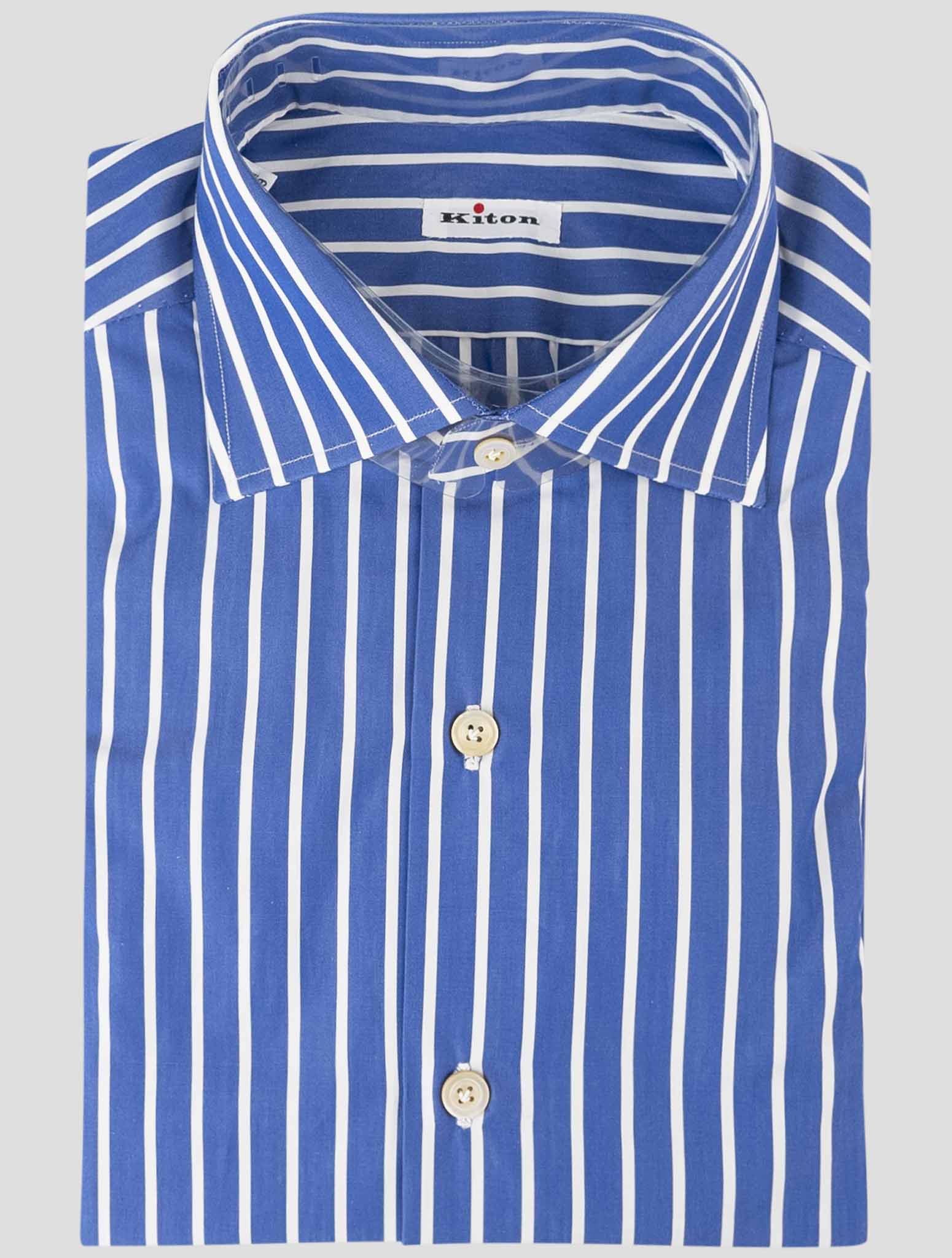 Kiton Blue White Cotton Shirt