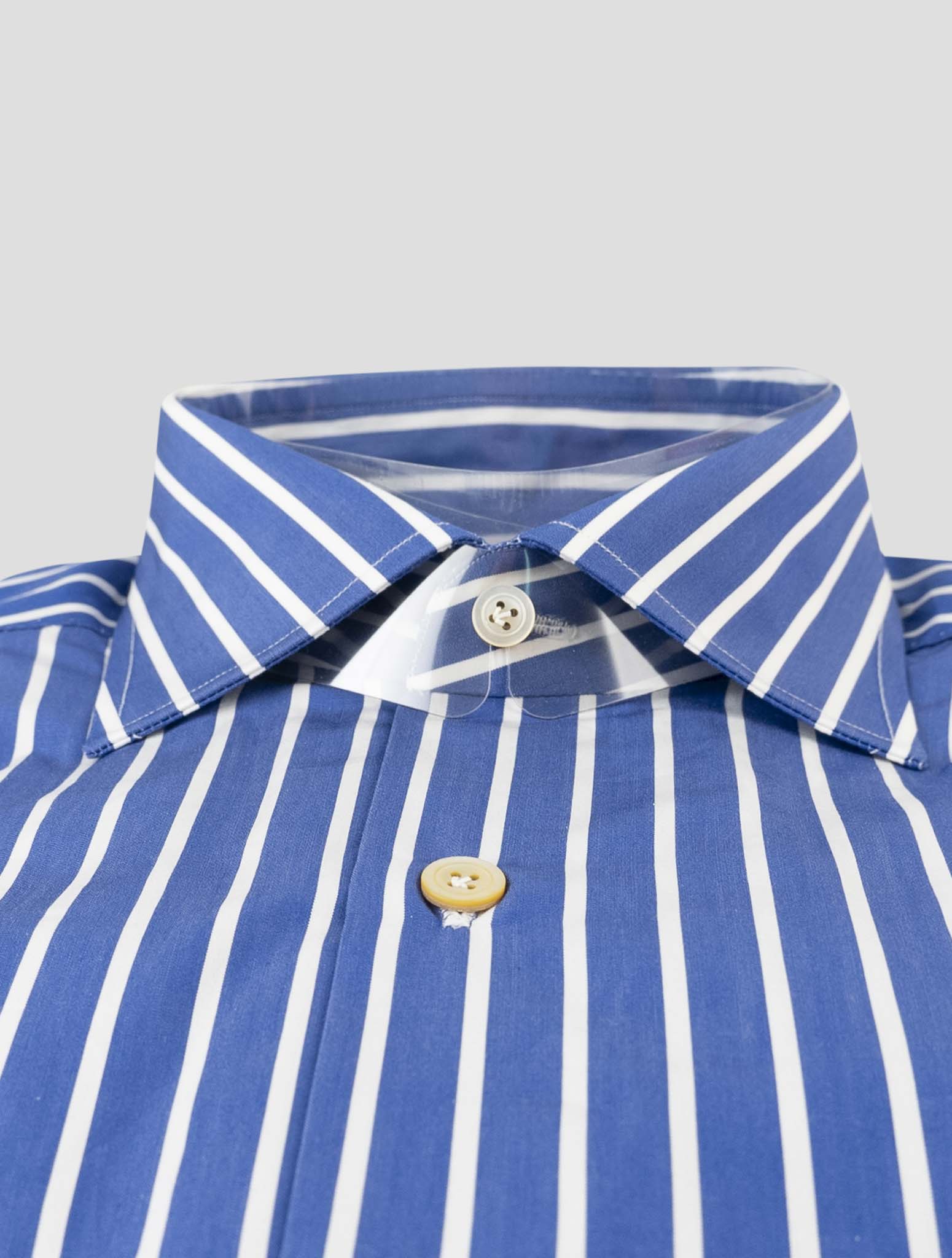 Kiton Blue White Cotton Shirt