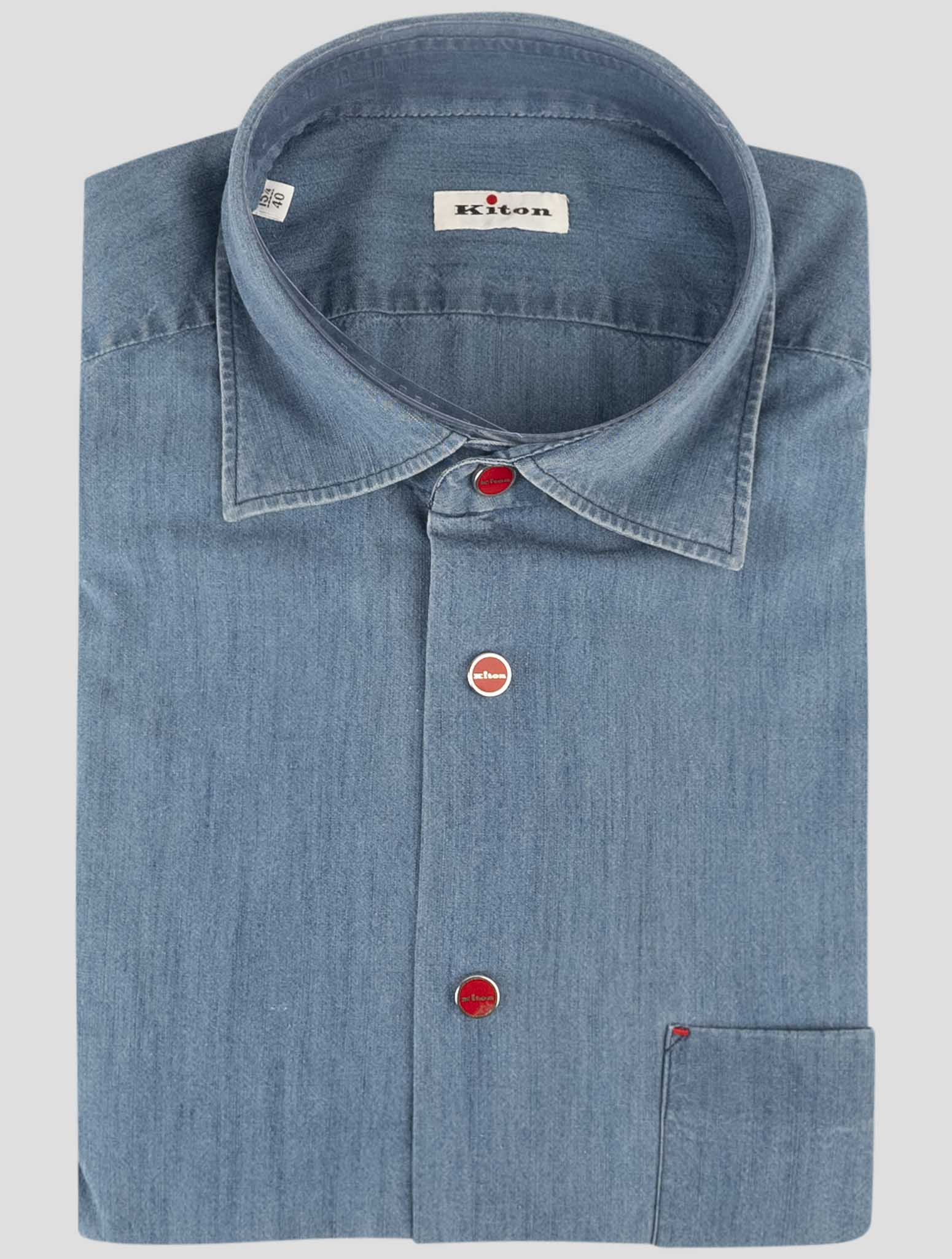 Kiton Blue Cotton Lyocell Shirt