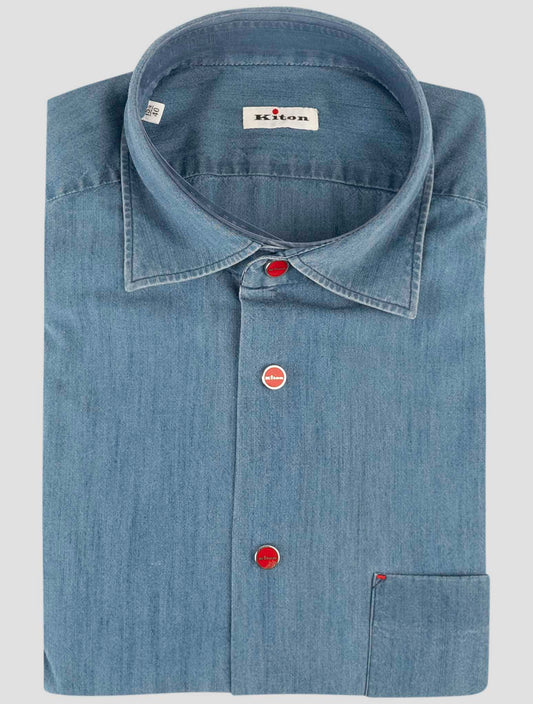 Kiton Blue Cotton Lyocell Shirt