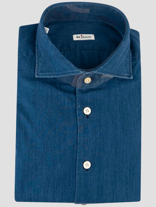 Kiton Blue Cotton Lyocell Shirt