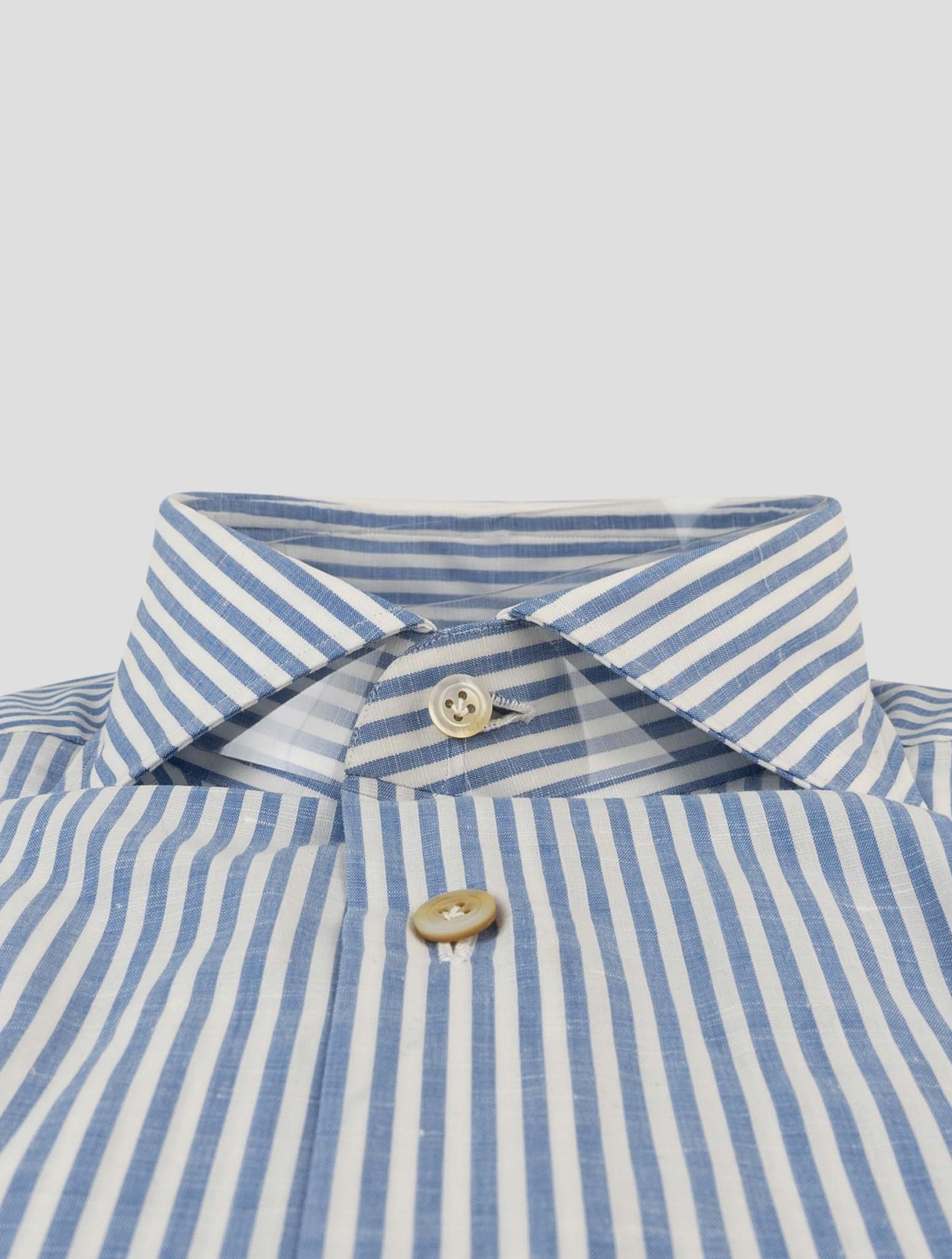 Kiton Blue White Cotton Linen Shirt