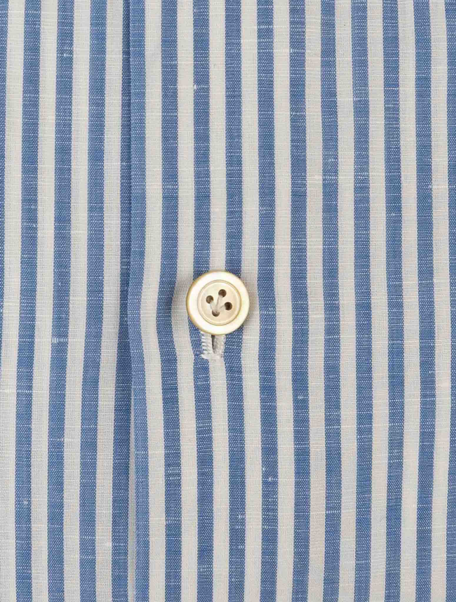 Kiton Blue White Cotton Linen Shirt