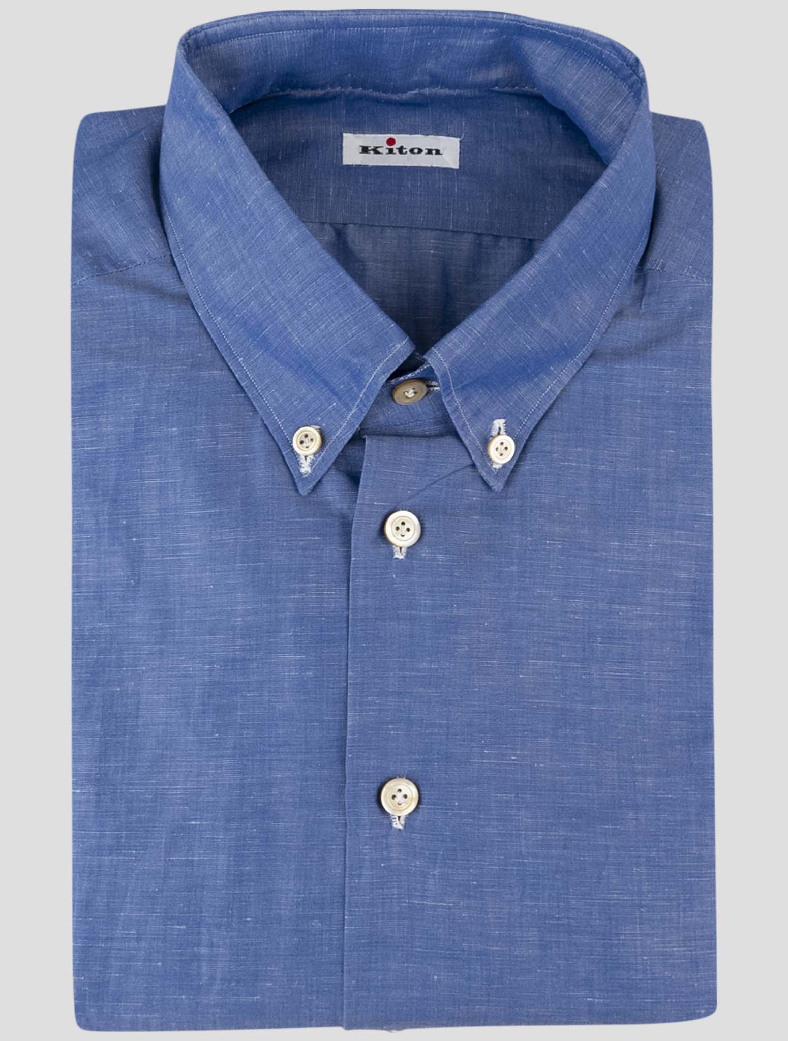 Kiton Blue Cotton Linen Shirt