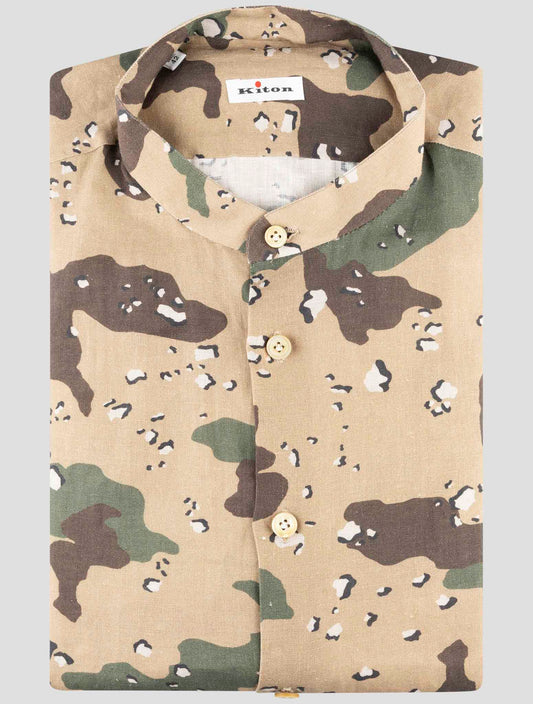 Kiton Green Brown Linen Korean Shirt
