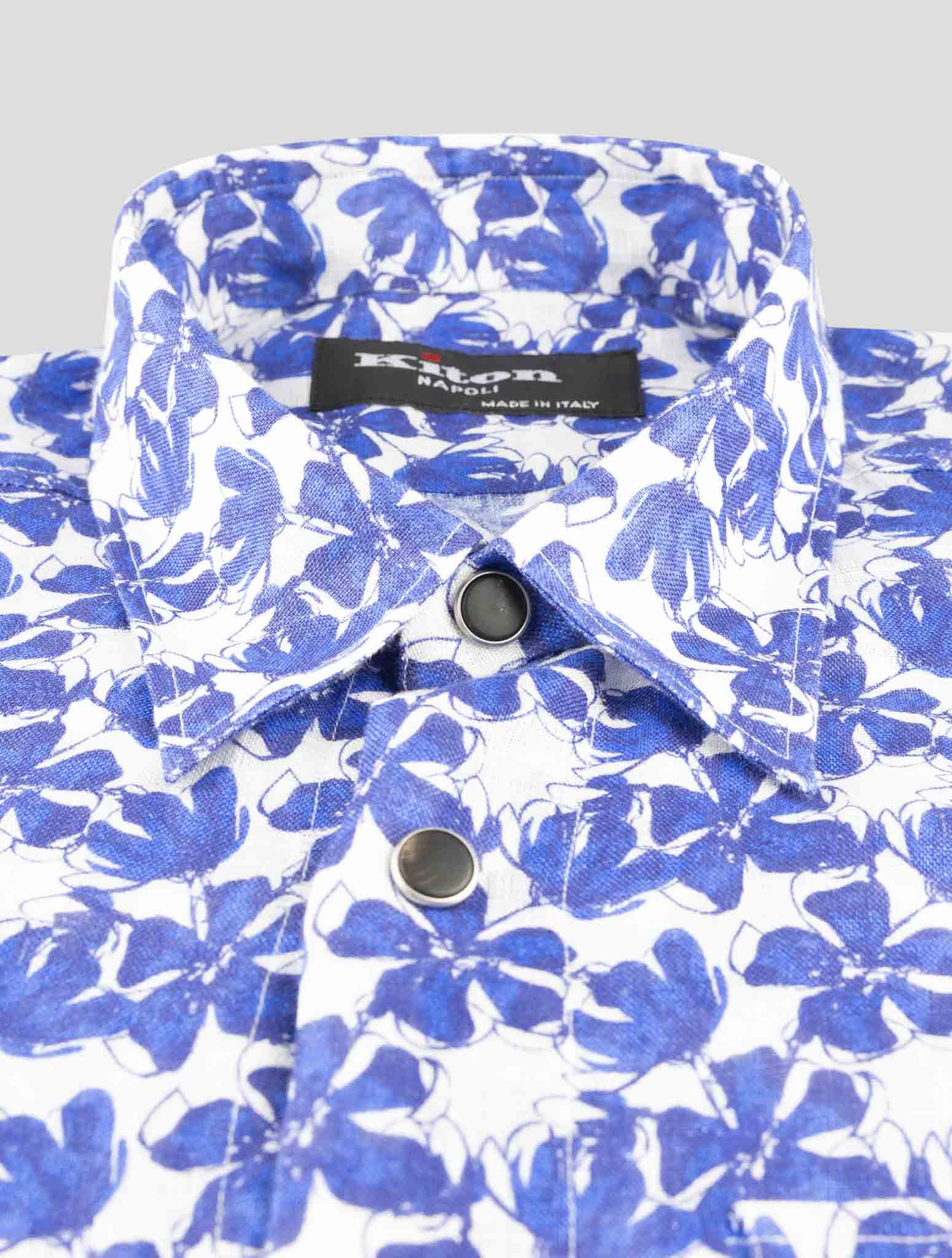 Kiton Blue White Linen Shirt