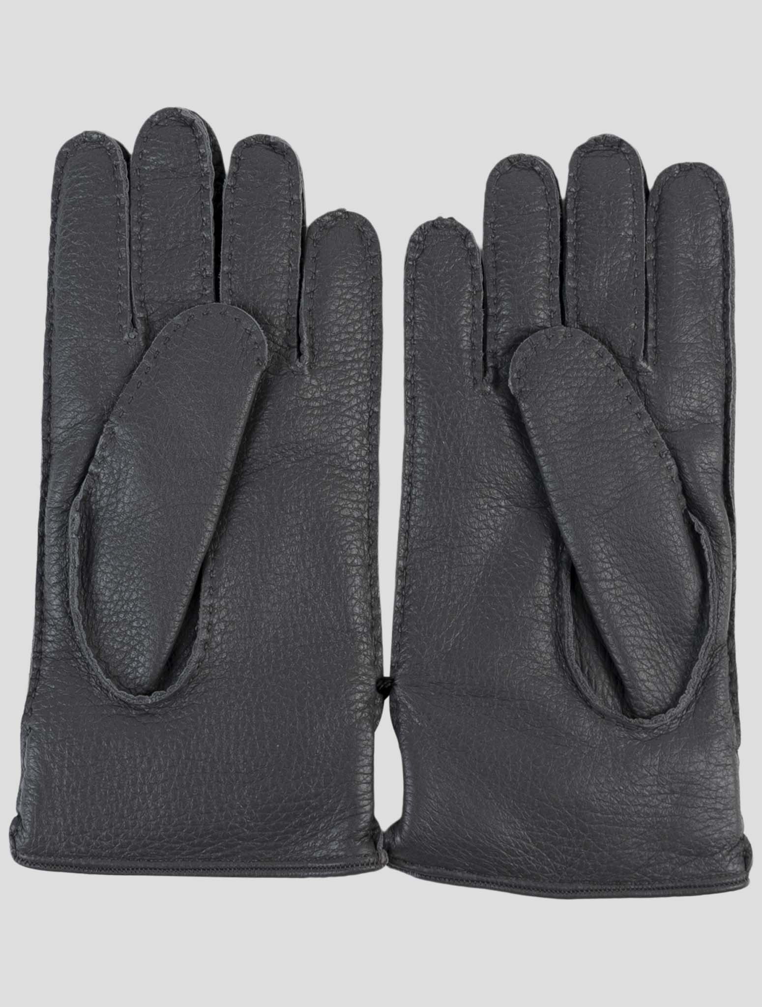 Kiton Gray Leather Gloves detail view