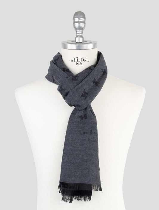Kiton Gray Wool Silk Scarf