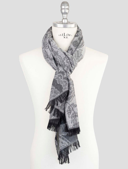 Kiton Gray Wool Silk Scarf