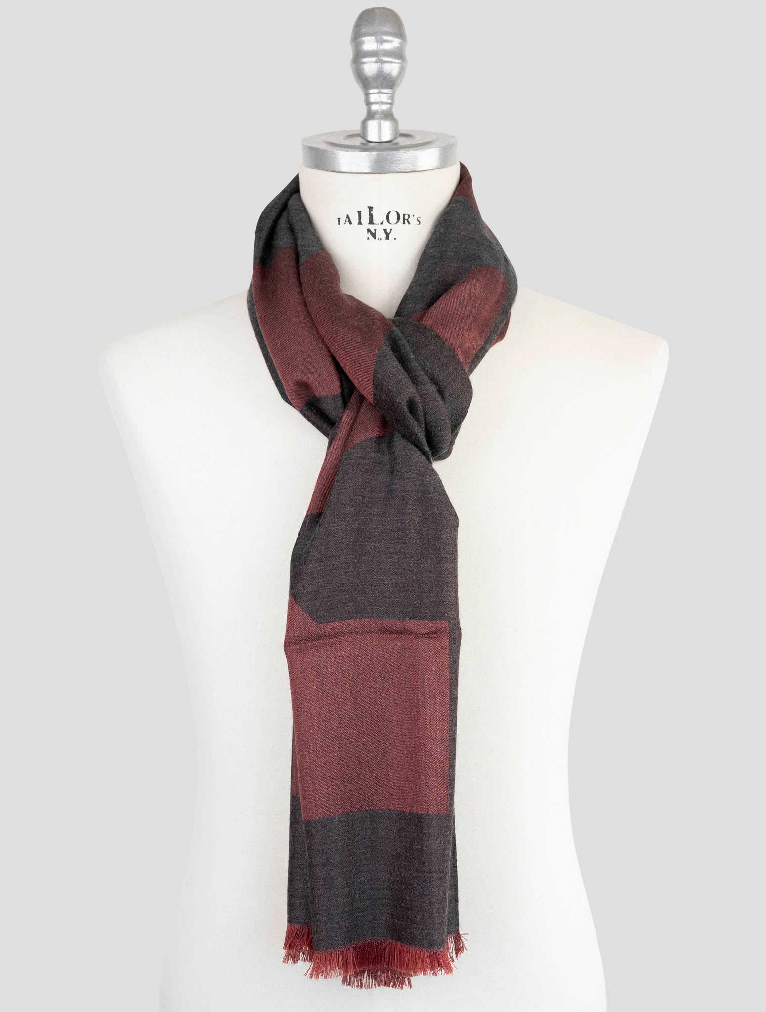 Kiton Burgundy Wool Silk Scarf