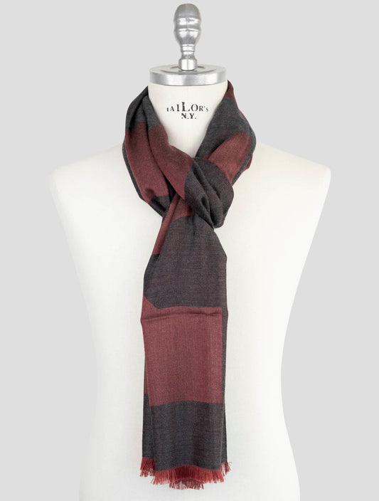 Kiton Burgundy Wool Silk Scarf