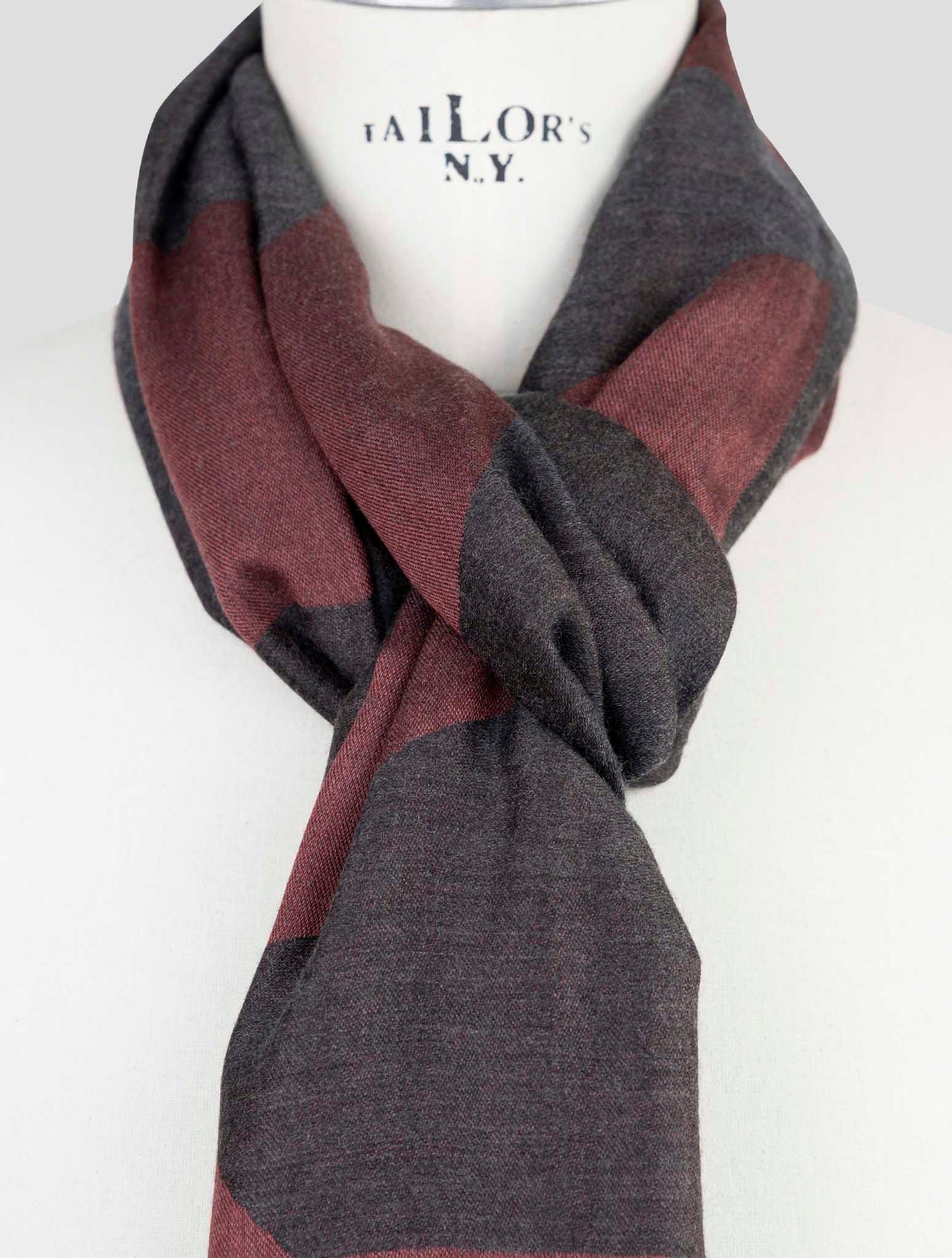 Kiton Burgundy Wool Silk Scarf