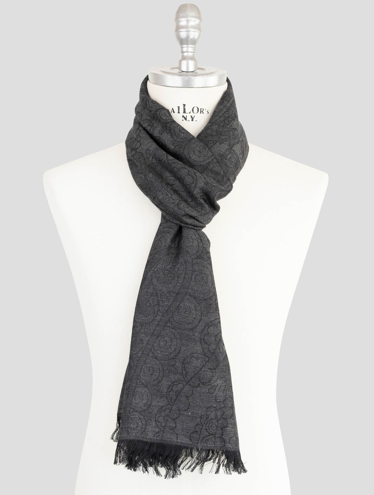 Kiton Gray Cashmere Silk Scarf