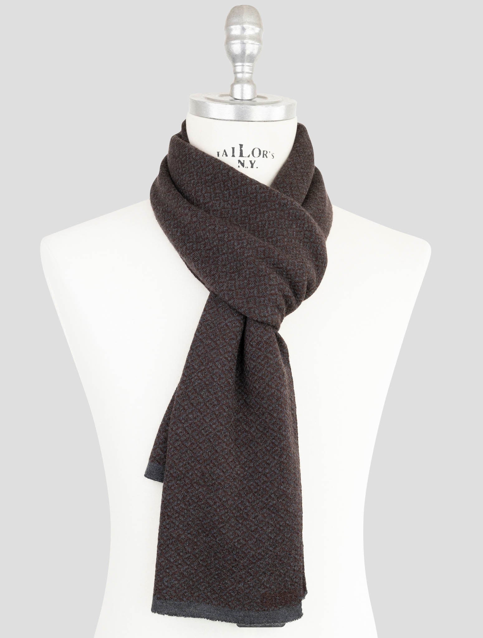 Kiton Brown Blue Cashmere Silk Scarf