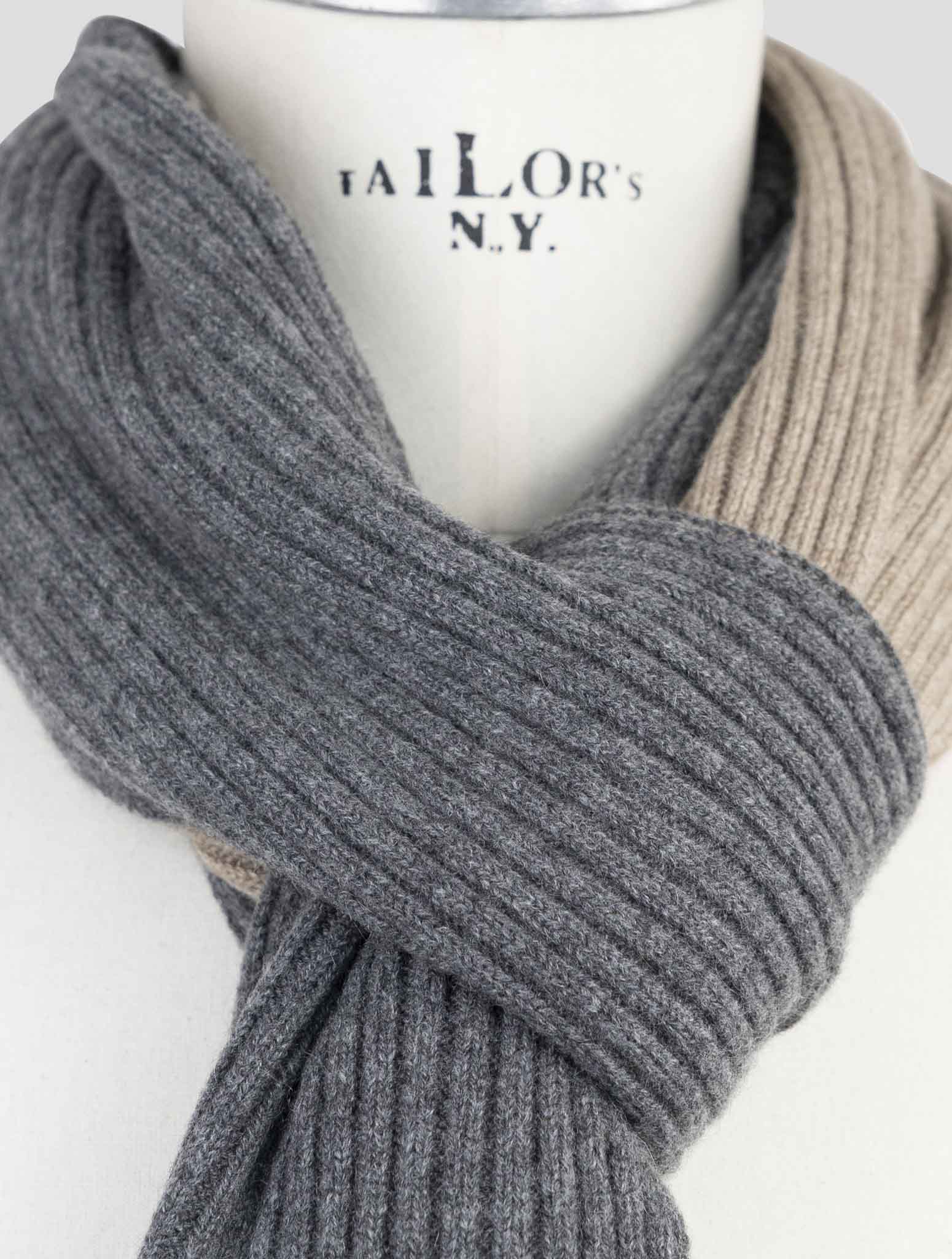 Kiton Beige Gray Cashmere Scarf