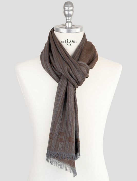 Kiton Gray Brown Cashmere Scarf