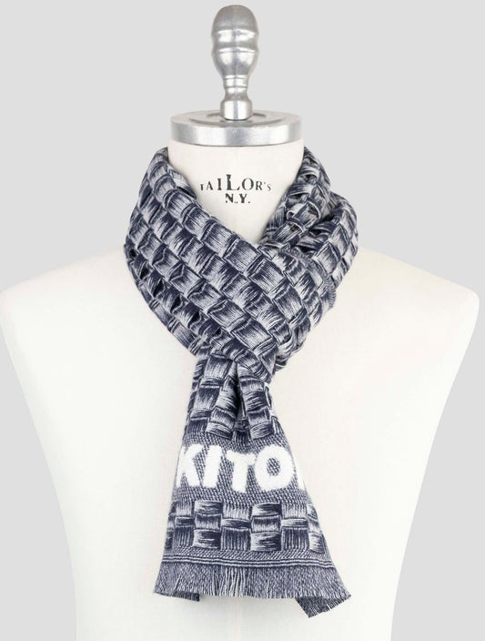 Kiton Blue White Cashmere Scarf