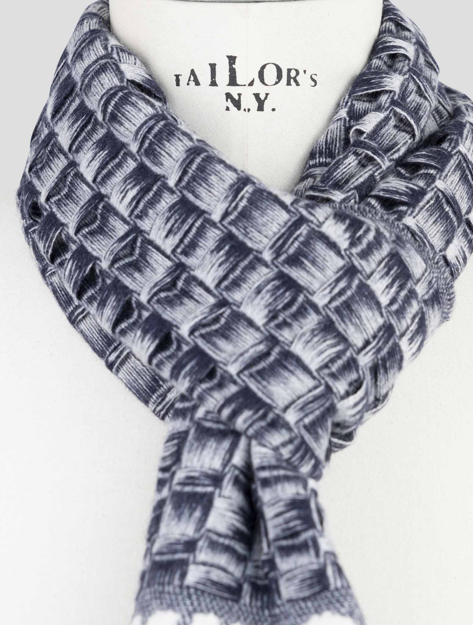 Kiton Blue White Cashmere Scarf