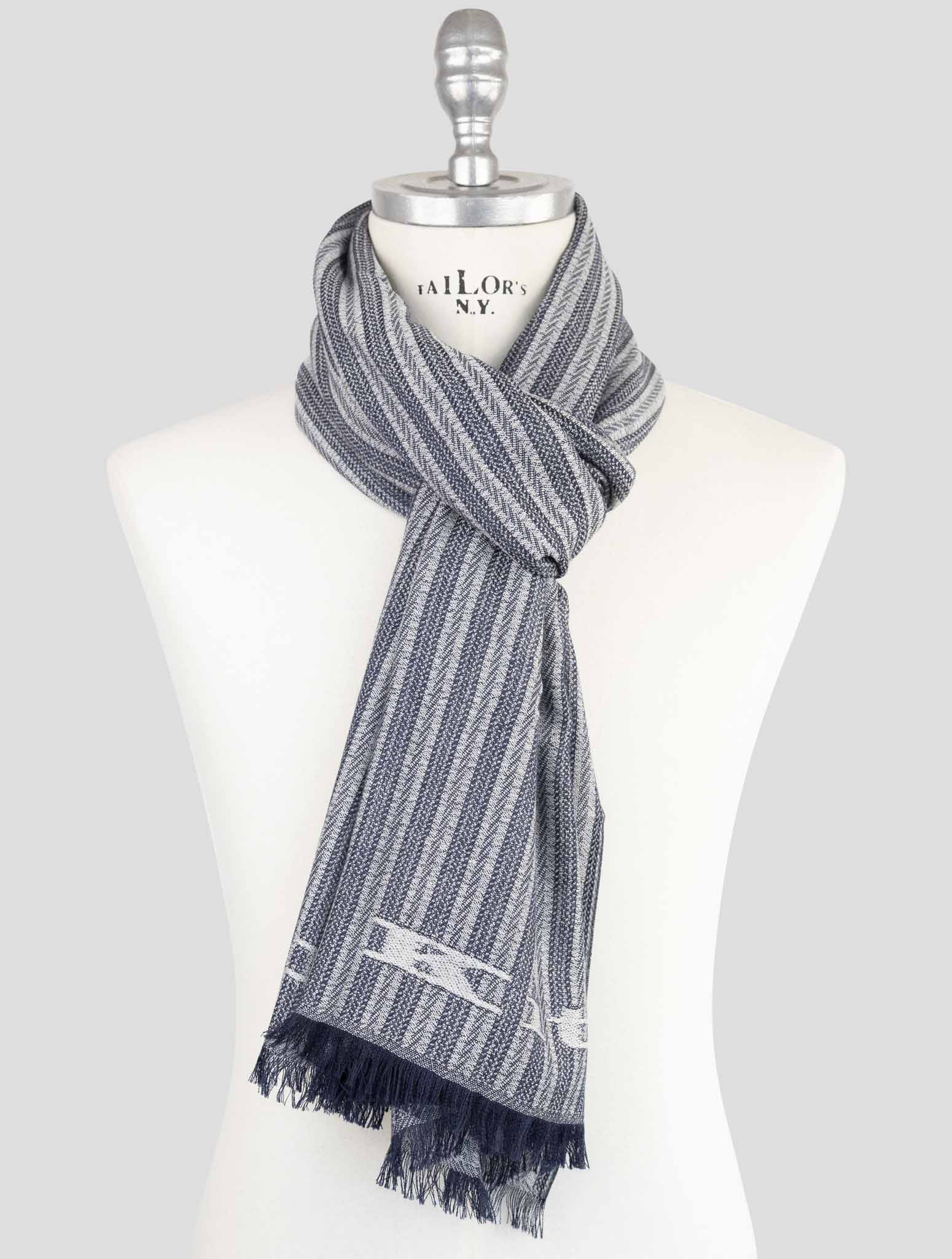 Kiton Blue White Cashmere Scarf