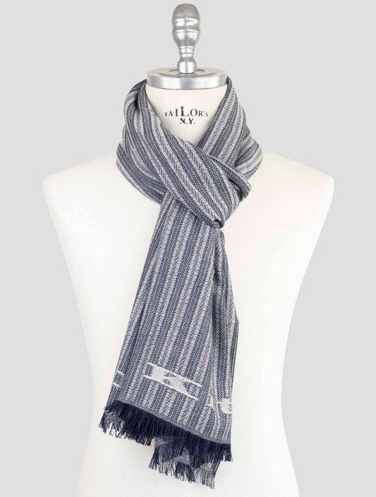 Kiton Blue White Cashmere Scarf