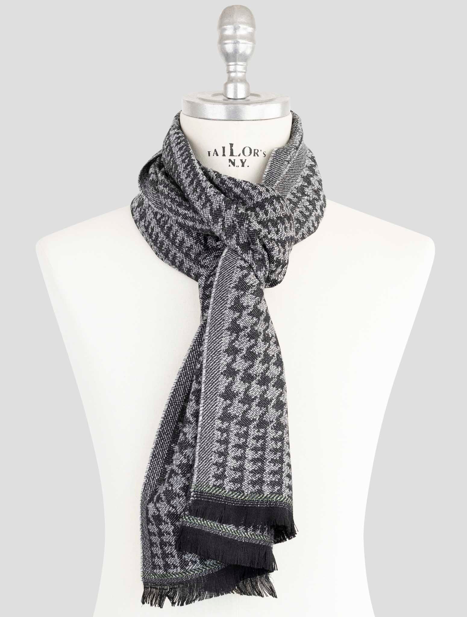 Kiton Black Gray Wool Scarf